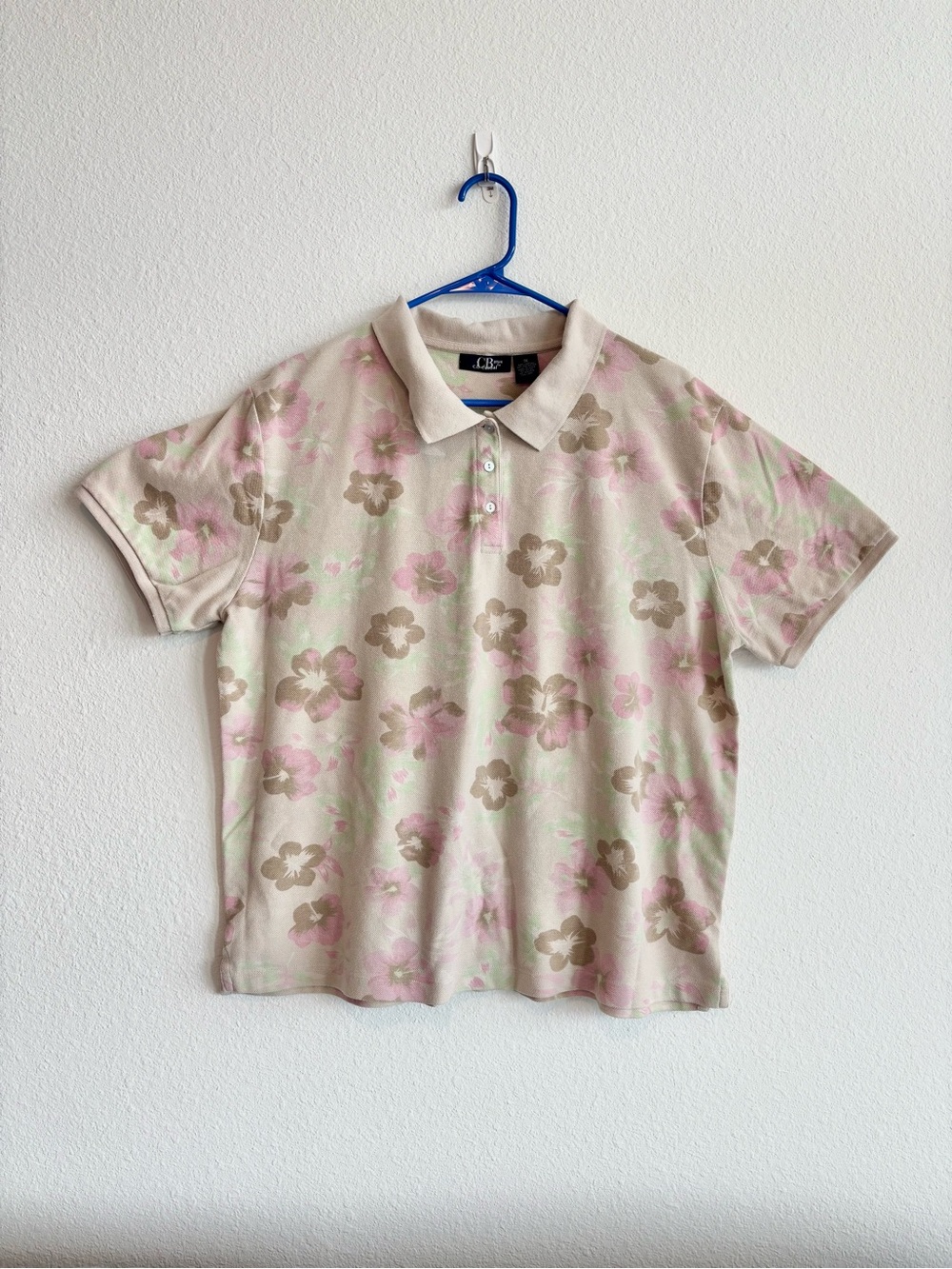 CB casual Beige Polo with Pink & Brown Floral Print